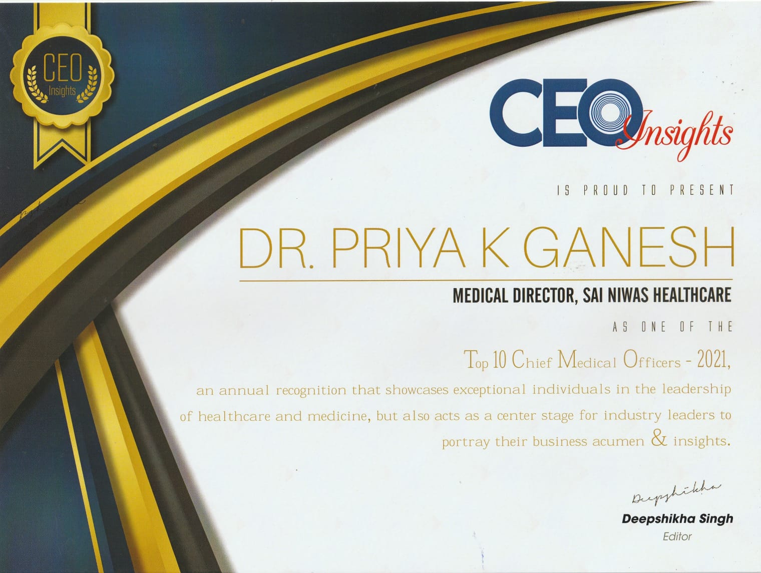 Dr Priya Ganesh KUmar Award